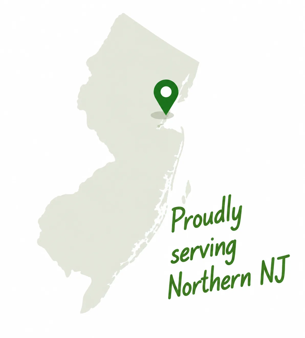 Map of New Jersey with a pin marking the Northern New Jersey communities GreenStripe serves