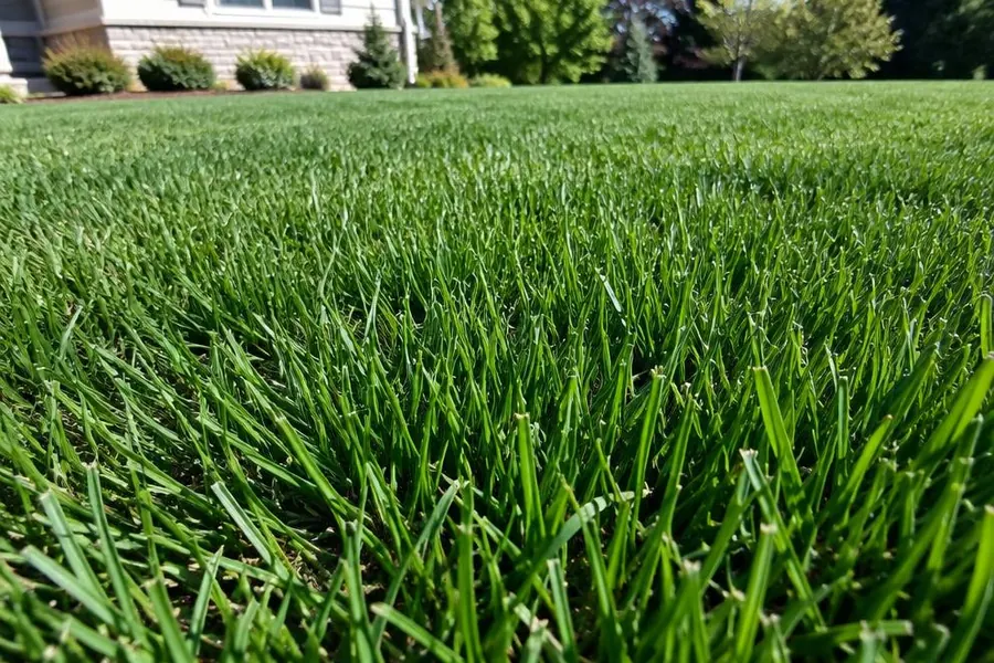 Close-up of dense, healthy turfgrass in a New Providence, NJ front lawn