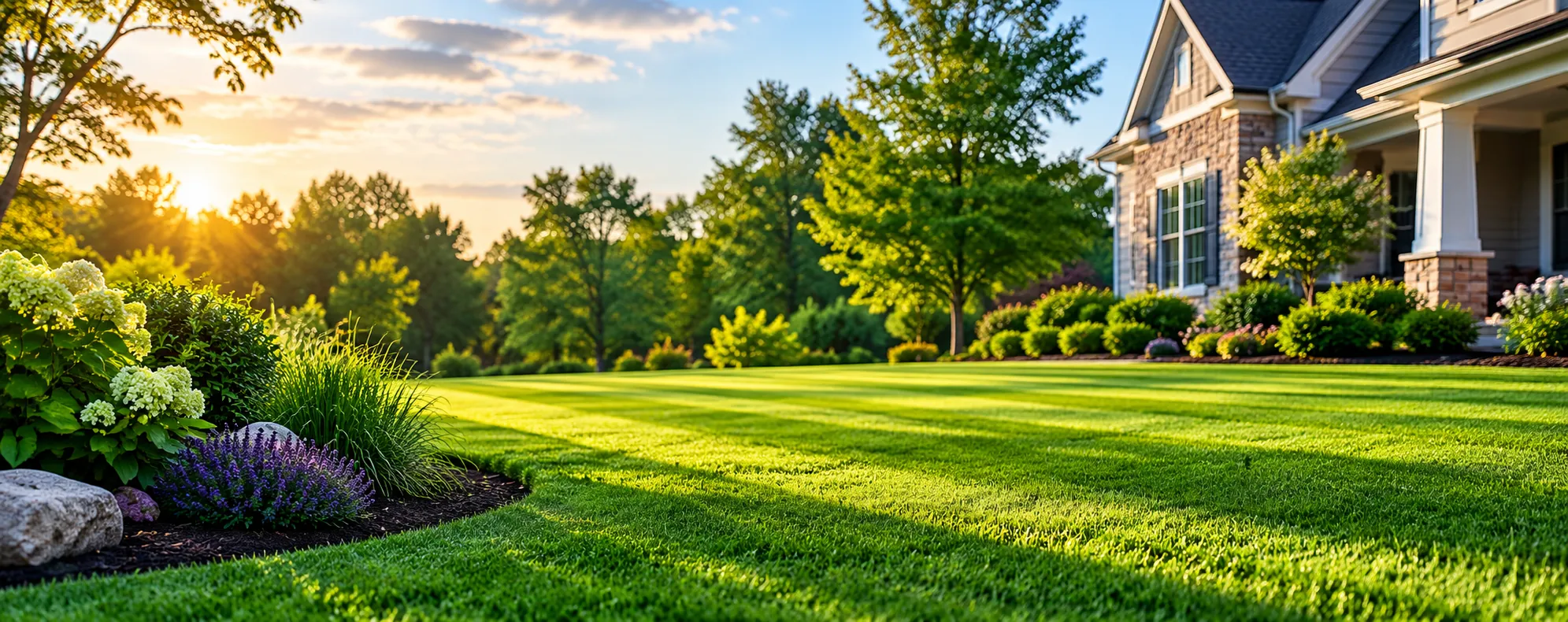 Freshly striped front lawn at a Northern New Jersey home