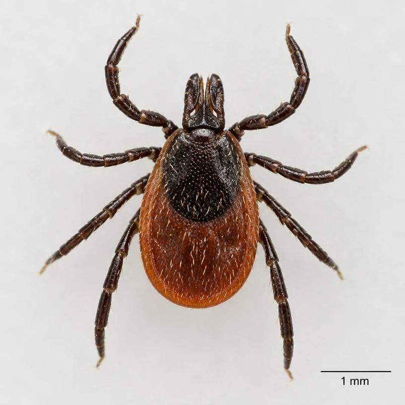 Macro photograph of a blacklegged deer tick