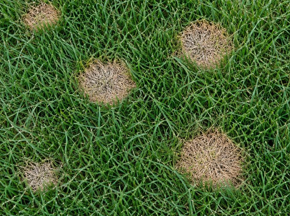 Small round dollar spot patches in turf grass