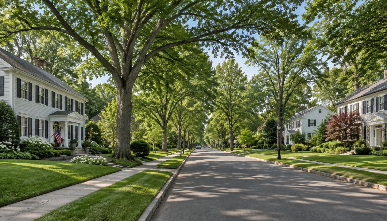Upscale Northern New Jersey home with a manicured front lawn