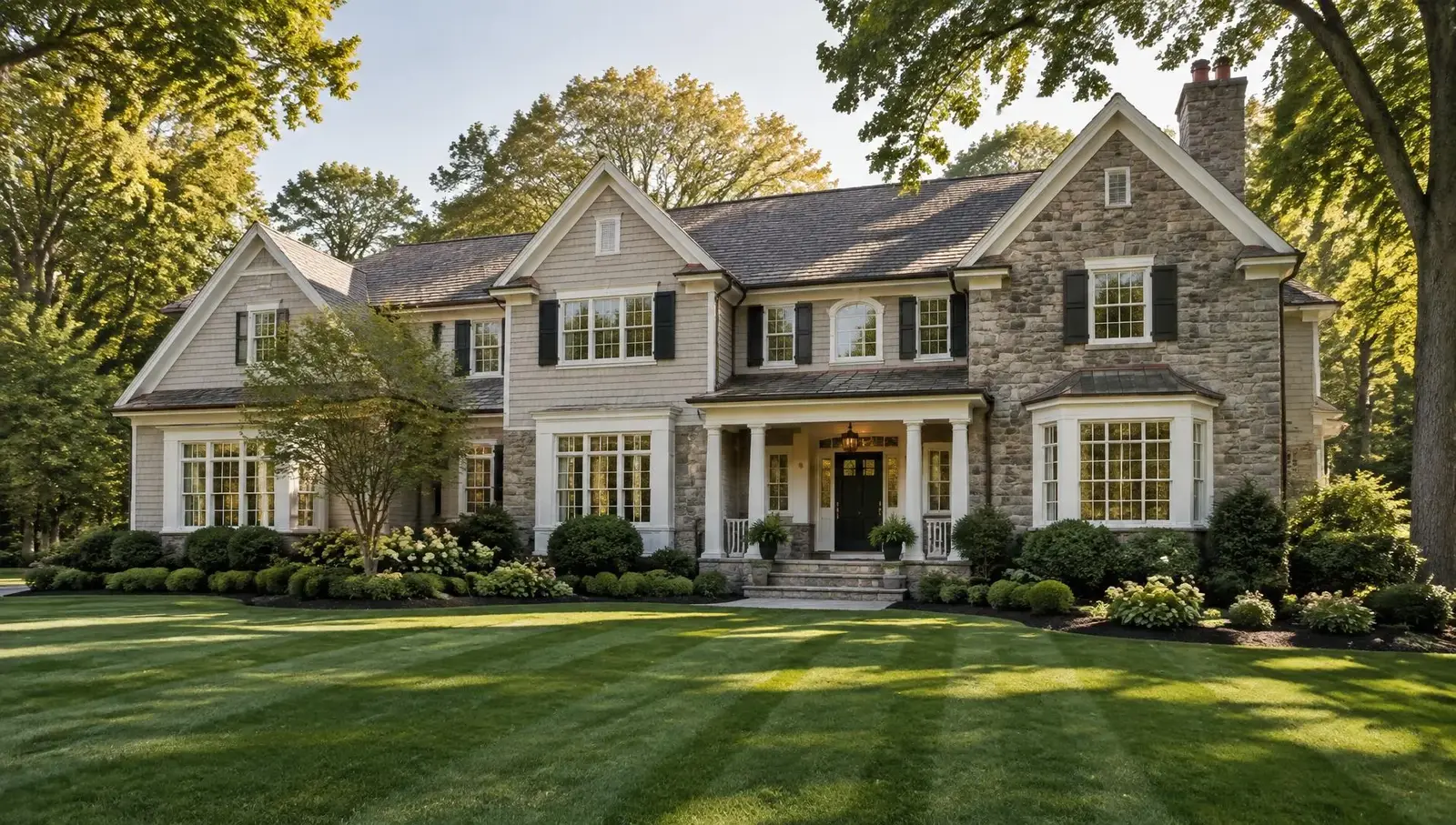 Lush, healthy front lawn at an upscale Northern New Jersey home