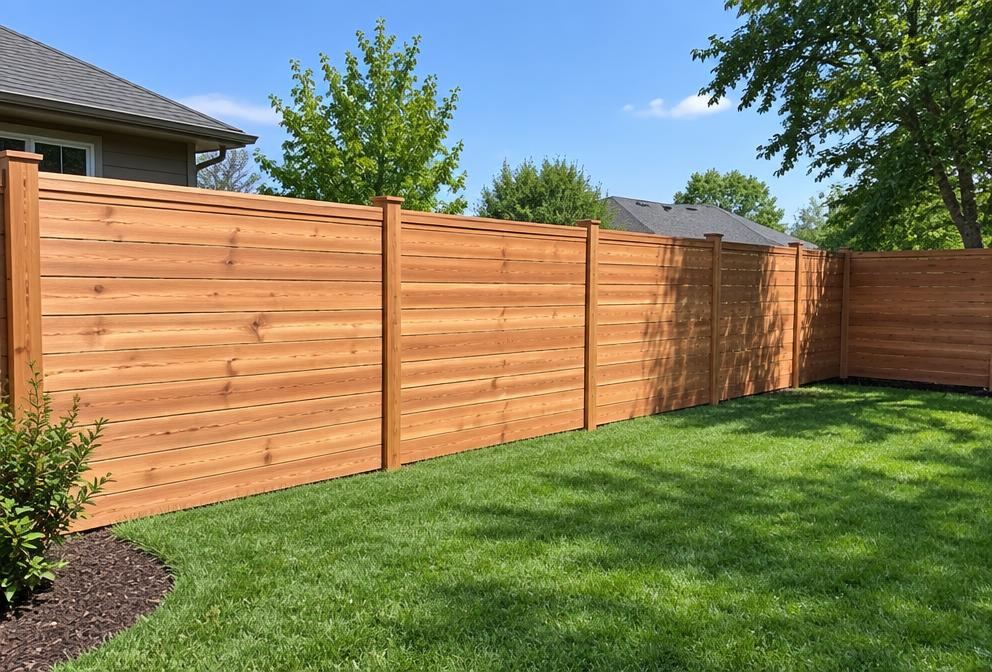 Cedar privacy fence in a backyard