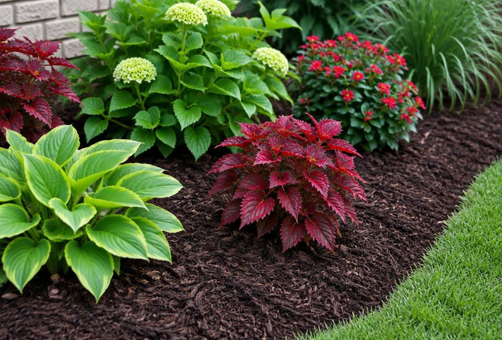 Garden bed with fresh dark mulch