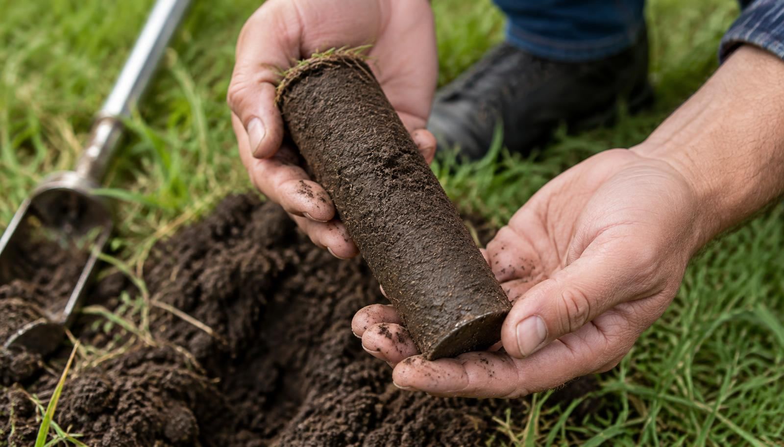 Soil core sample pulled from a Northern New Jersey lawn for professional soil testing