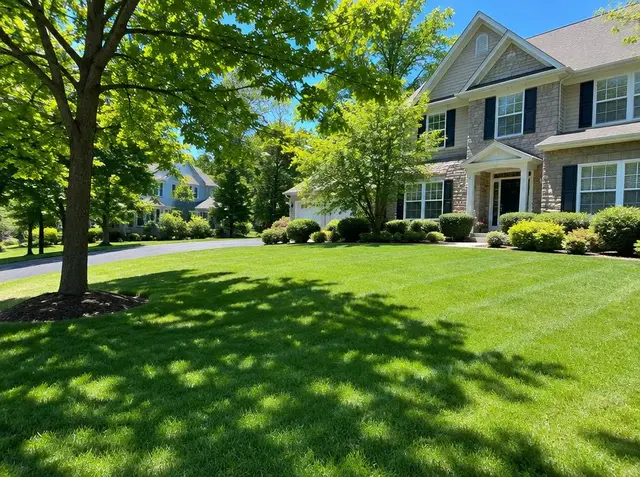Tall green lawn under bright summer sun at a New Jersey home