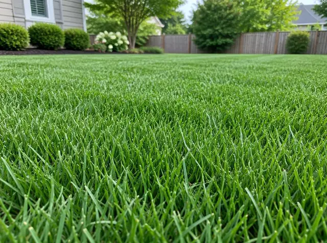 Healthy tall-fescue lawn mowed at about 3 inches