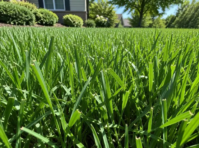 Full tall-fescue lawn at about 4 inches in summer sun