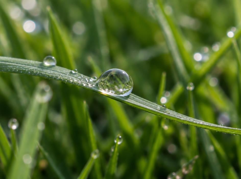 Water droplet on a green grass blade